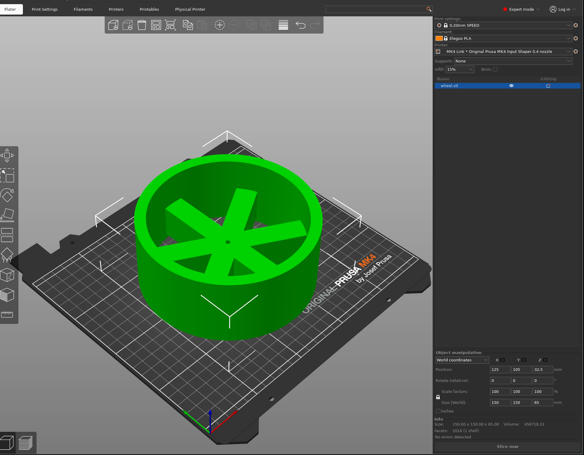 Wheel design slicer view