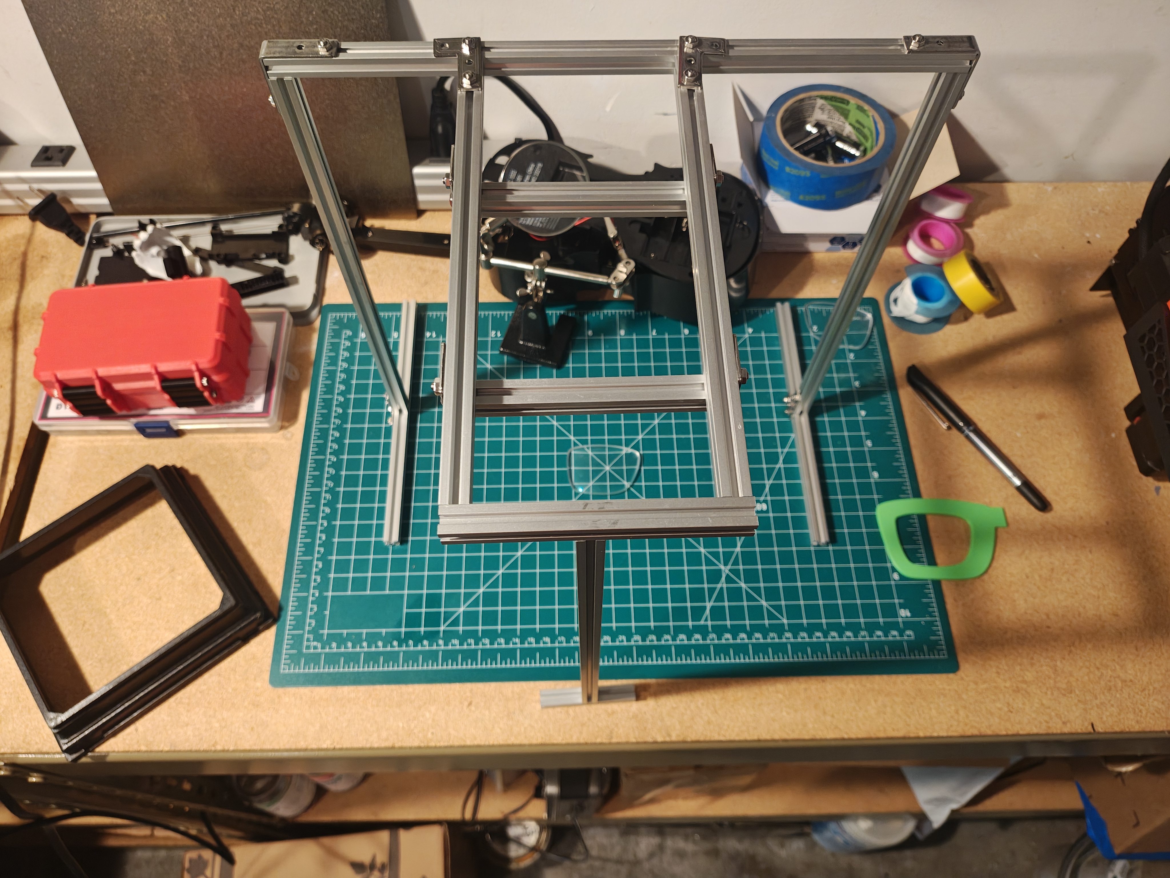 Tracing rig top-down view showing cutting mat below